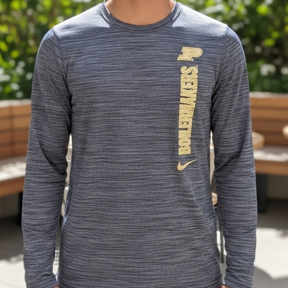 Nike Purdue Boilermakers Dri-FIT Long Sleeve Shirt Mens Small Grey Heather Gold